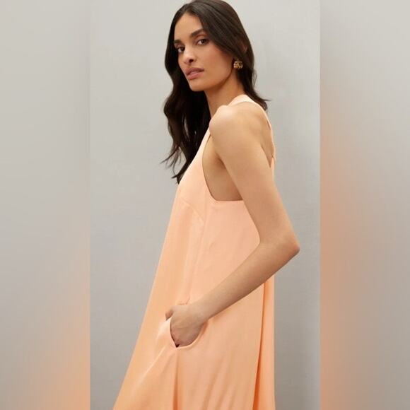 ROSETTA GETTY Peach Satin Sleeveless Scoop Neck Twist Back Shift Dress Size 10 - Picture 3 of 16